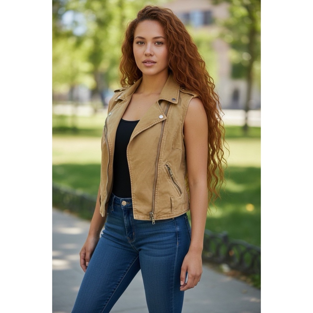 All Saints Dessa Balfern Denim Biker Jacket RE/DONE VEST SIZE 2